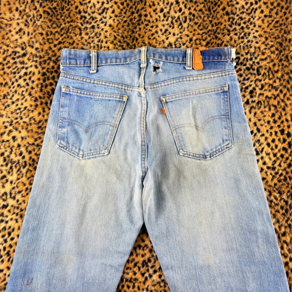 Vintage 1970s Levis 505 Orange Tab Jeans Light Wash Talon 42 Zipper USA Made